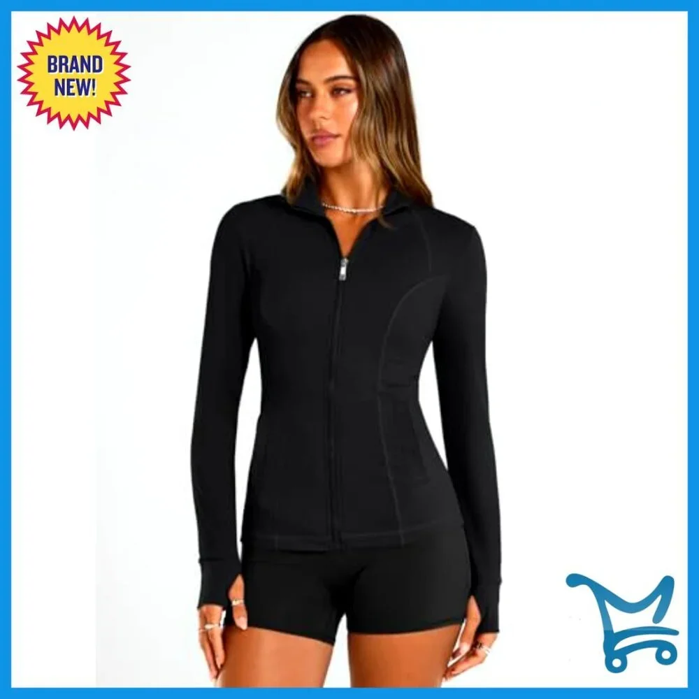 Lightweight Zip Up Jacket Slim Fit Athletic Workout Hoodie Gym Essential - Picture 2 of 7